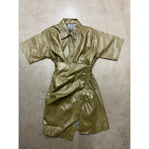 The Frankie Shop - Zoeyy Faux Leather Wrap Dress /Green /M - Picture 2 of 7